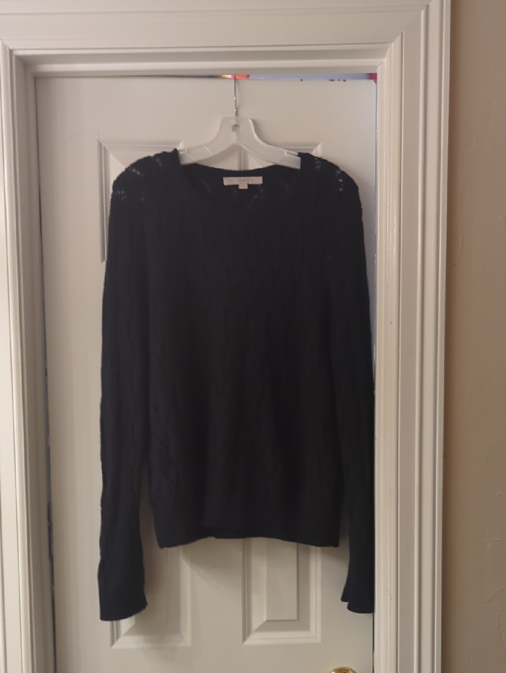 LOFT Navy Cable‑Stitch Crewneck Sweater